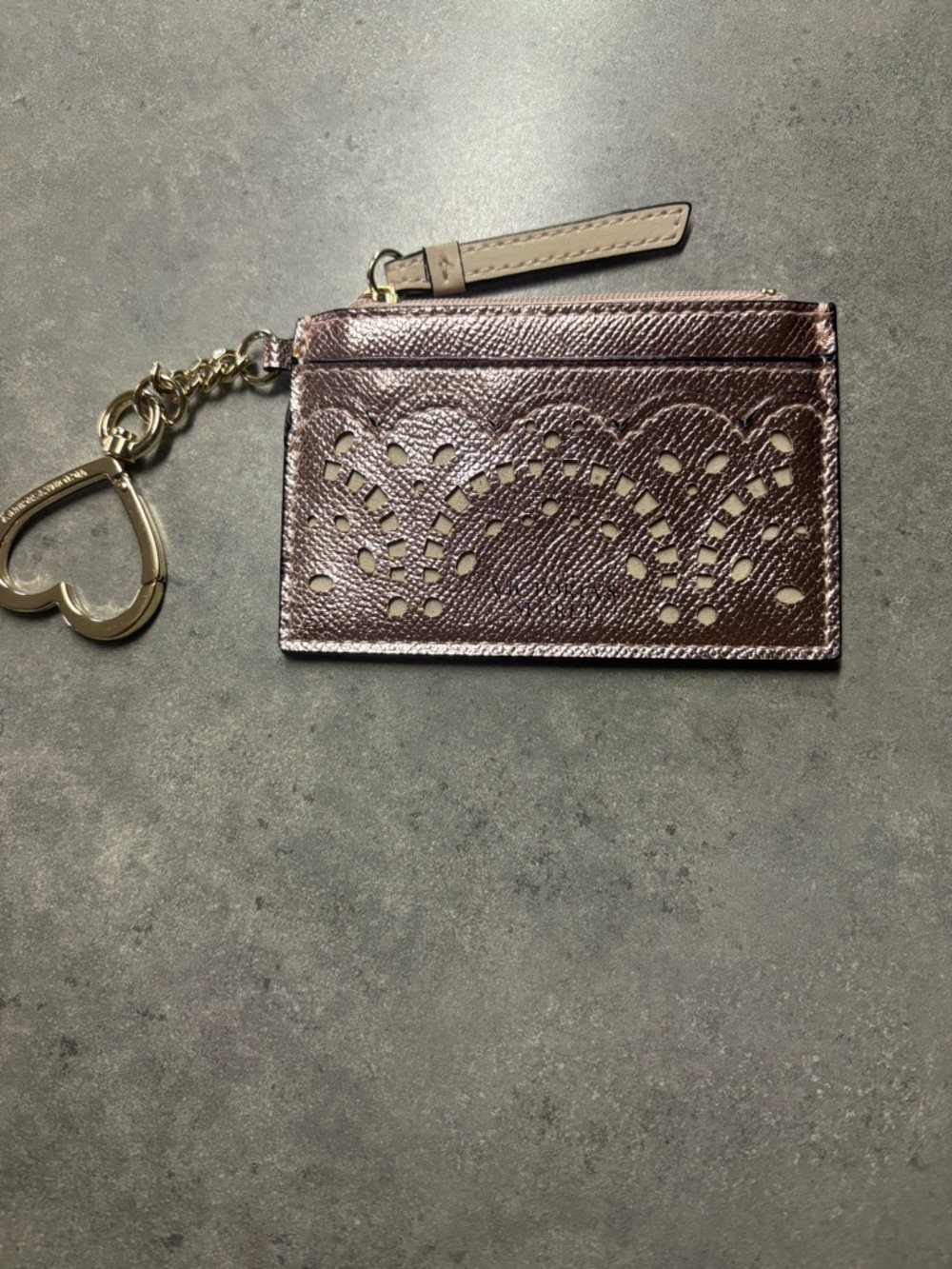 Victoria's Secret Metallic Bronze Card Case with Heart Key Charm